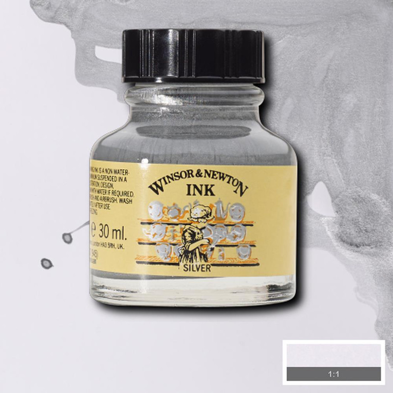 Image of Tusch Winsor & Newton 30ml  Liquid Indian ink silver (6F) 1010617 5012572003407