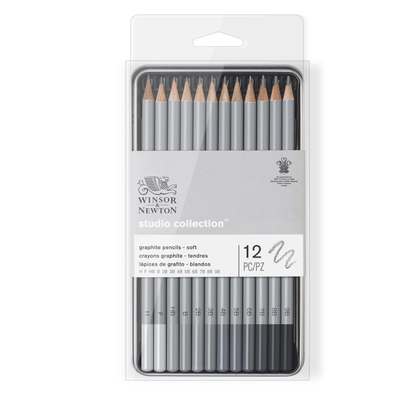 Image of Blyertspennset Winsor & Newton Graphit Pencils Soft 12 Tin Set 490007 884955064849