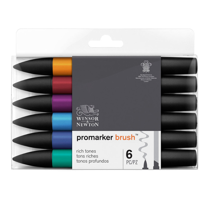 Image of Brushmarkerset Winsor & Newton 6 Rich tones 0290034 0290126 884955070512