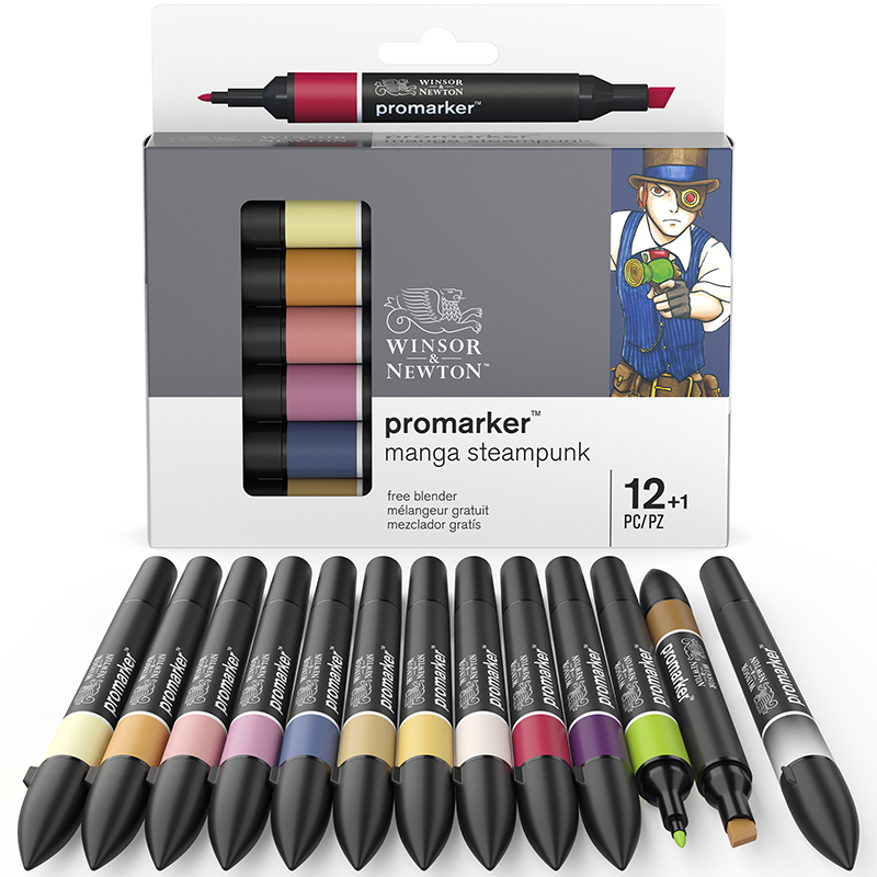 Image of Promarkerset Winsor & Newton 12+ 1 Manga steampunk 0290056 0290143 884955070680
