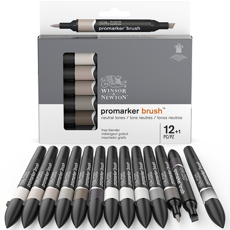 Image of Brushmarkerset Winsor & Newton 12 Neutral tones 0290031 0290144 884955070697