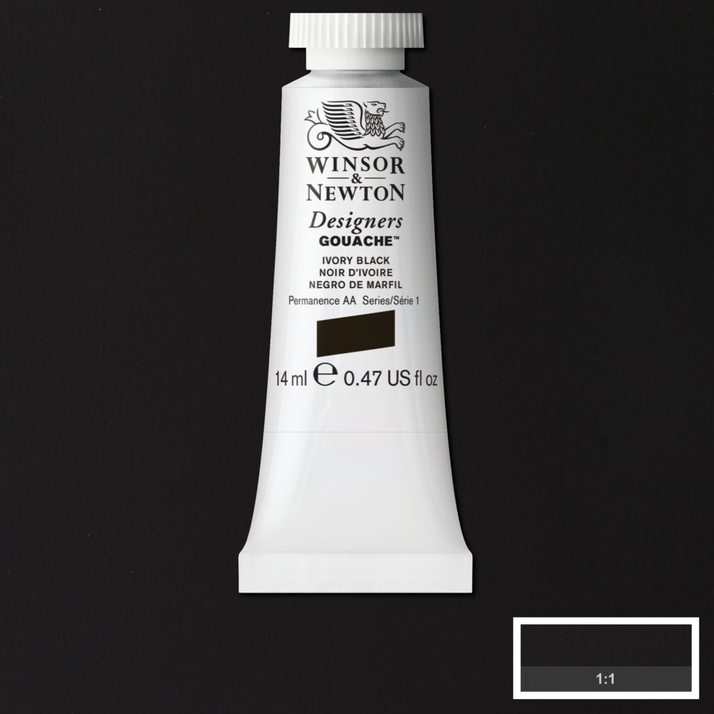 Image of Gouachefärg Winsor & Newton 14ml  Ivory black 331 (3F) S1 605331 884955096925