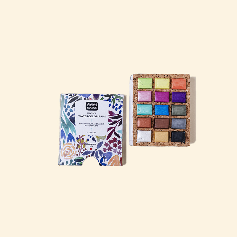 Image of Viviva Watercolor Pan set Metallic 15 färger 276052 8906132760527