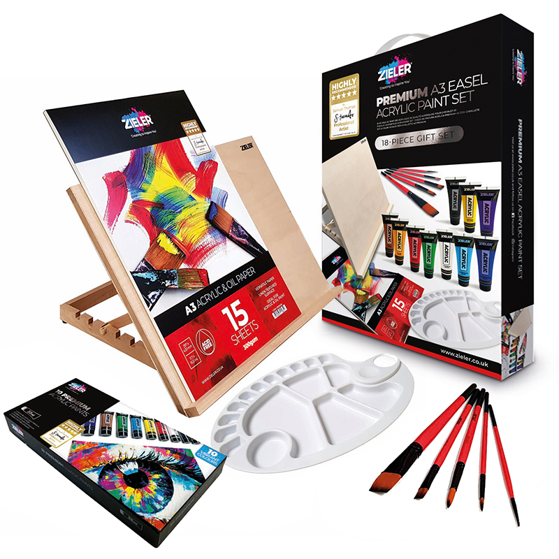 Image of Akrylfärgset Zieler Premium A3 Easel Acrylic Gift Set (18-pieces) 07292259 0604565287571