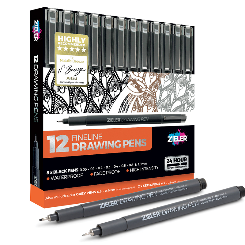 Image of Pennset Zieler Fineliner Drawing Pens (Set of 12) 09299288 0604565680303